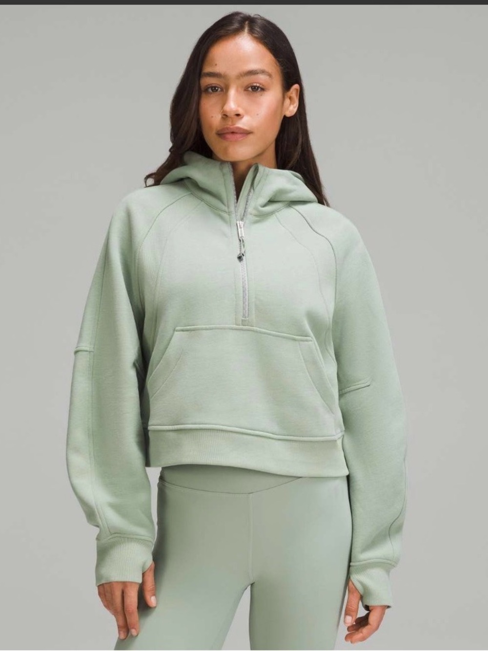 lululemon athletica Sage Green Cropped Half-Zip Hoodie